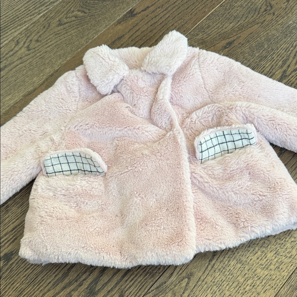 Zara Baby Pink Fuzzy Jacket 12-18 months baby toddler with pockets EUC - Picture 6 of 8
